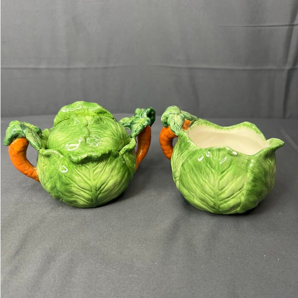 Lettuce  and Carrot Cream and Sugar Ceramic Bowls Unique Find!